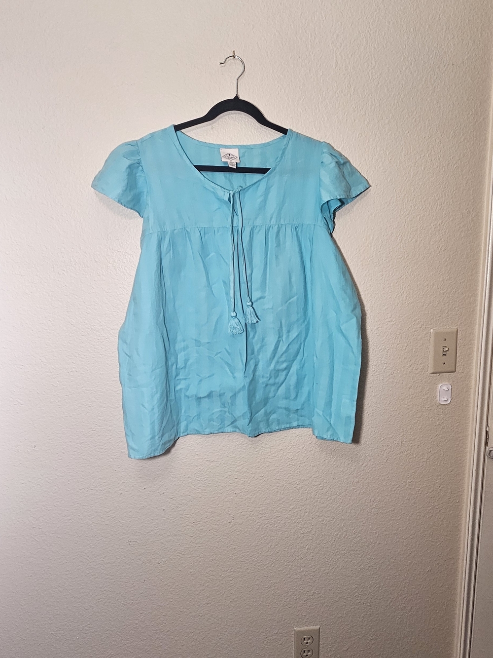St. John's Bay Turquoise Tie-Front Peasant Blouse